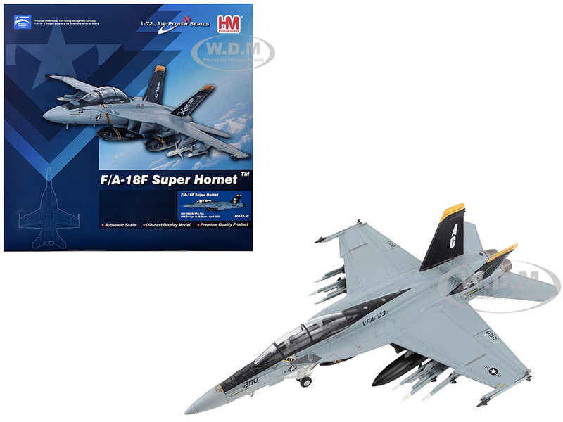 McDonnell Douglas F A 18F Super Hornet Aircraft VFA 103 Jolly Rogers USS George H W Bush 2023 United States Navy Air Power Series 1/72 Diecast Model Hobby Master HA5138