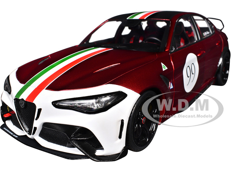 2022 Alfa Romeo Giulia GTAm #99 Red Metallic with Black Top and Italian Flag Stripes Mugello 1969 Livery Competition Series 1/18 Diecast Model Car Solido S1806904