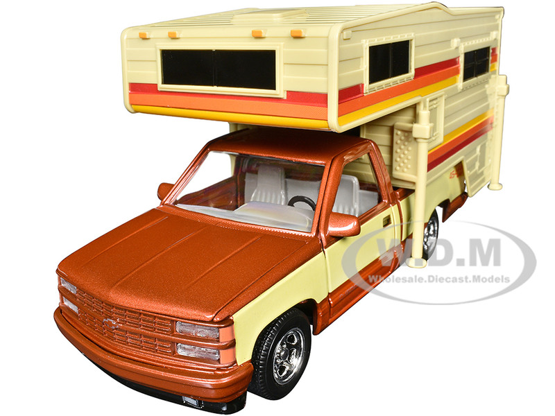1992 Chevrolet 454 SS Pickup Truck Copper Metallic with Beige Sides with Camper Shell American Classics Series 1/24 Diecast Model Car Motormax 75330-73203COP