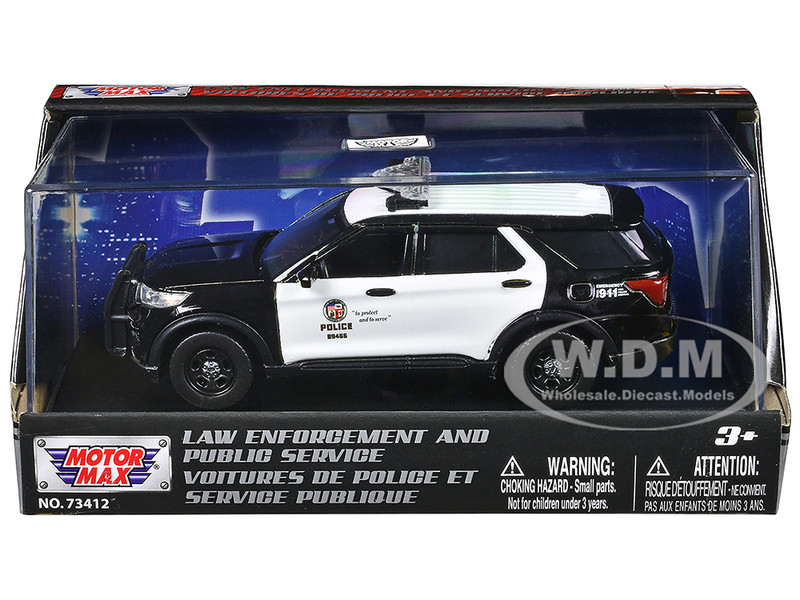 2022 Ford Police Interceptor Utility LAPD Los Angeles Police Department Black and White Law Enforcement and Public Service Series 1/43 Diecast Model Car Motormax 79498