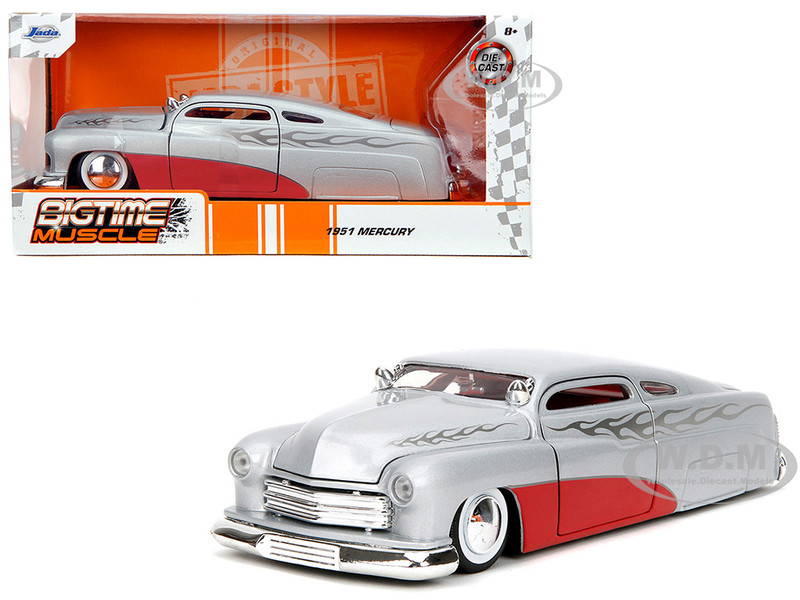 1951 Mercury Silver Metallic and Red with Flame Graphics and Red Interior Bigtime Muscle Series 1/24 Diecast Model Car Jada 35206