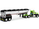 Kenworth W990 Day Cab and MAC Half Round Tandem Axle Dump Trailer Lime Green and Black 1/64 Diecast Model DCP/First Gear 60-1660