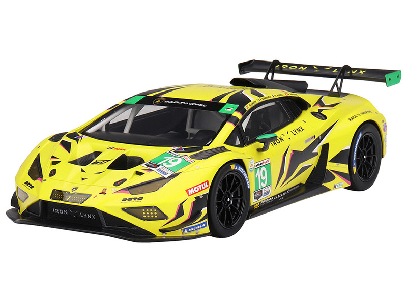Lamborghini Huracan GT3 EVO2 #19 Raffaele Giammaria Rolf Ineichen Franck Perera Claudio Schiavoni Iron Lynx IMSA GTD 24 Hours of Daytona 2023 1/18 Model Car Top Speed TS0533