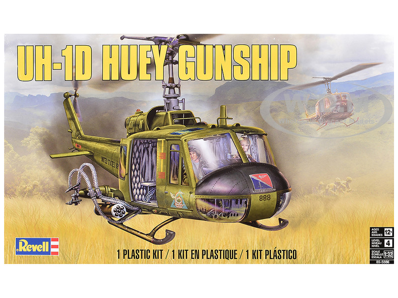 Level 4 Model Kit Bell UH 1D Iroquois Huey Gunship Helicopter 1/32 Scale Model Revell 85-5536