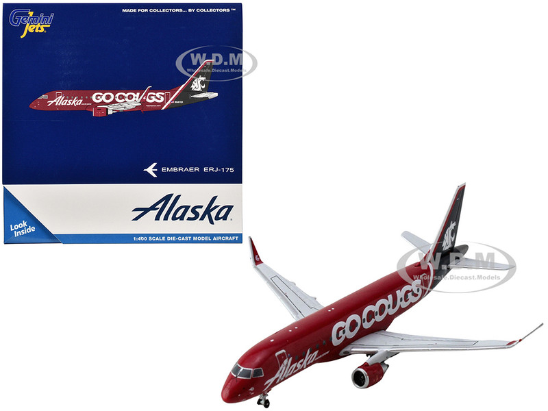 Embraer ERJ 175 Commercial Aircraft Alaska Airlines Horizon Washington State Cougars N661QX Red with Gray Tail 1/400 Diecast Model Airplane GeminiJets GJ2250