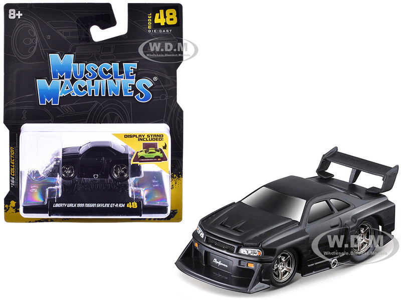 1999 Nissan Skyline GT R R34 #5 Liberty Walk Matt Black 1/64 Diecast Model Car Muscle Machines 15588BO