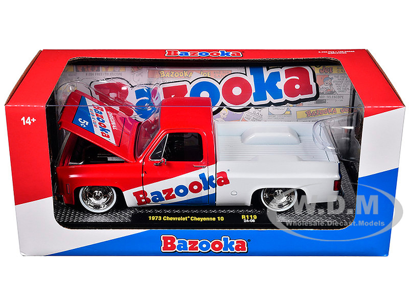 1973 Chevrolet Cheyenne 10 Pickup Truck Red and Blue with White Stripe Bazooka Bubble Gum Limited Edition to 6250 pieces Worldwide 1/24 Diecast Model Car M2 Machines 40300-119B