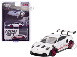 Porsche 911 992 GT3 RS White with Red Stripes Limited Edition to 4800 pieces Worldwide 1/64 Diecast Model Car Mini GT MGT00630
