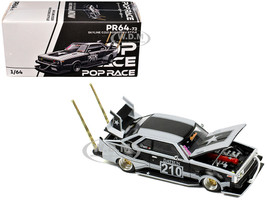 Skyline C210 Bosozoku Style RHD Right Hand Drive #210 Matt Black and Silver 1/64 Diecast Model Car Pop Race PR640073