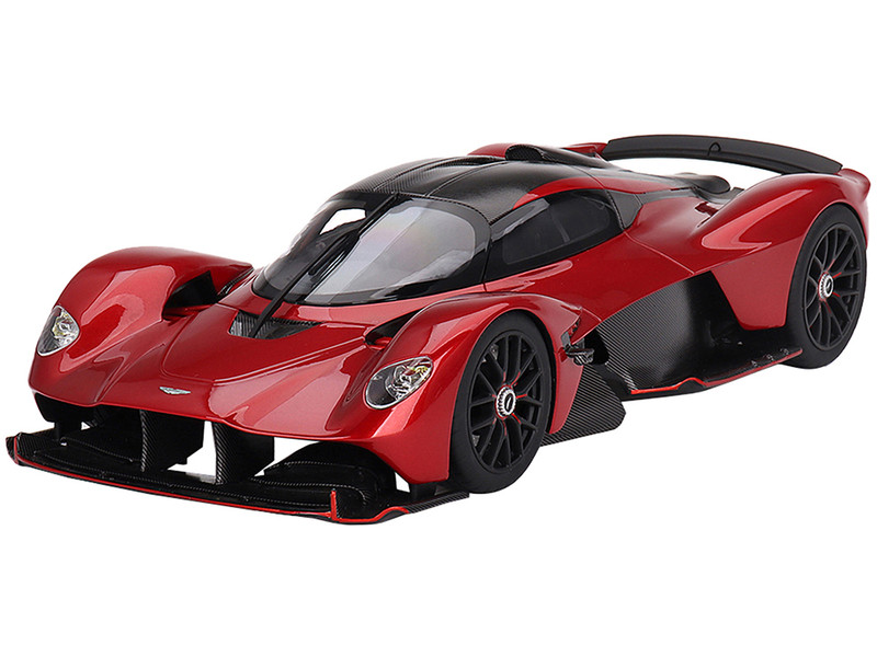 Aston Martin Valkyrie Hyper Red Metallic and Carbon 1/18 Model Car Top Speed TS0539