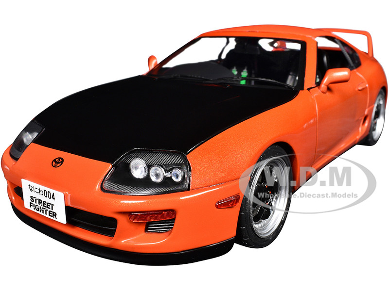 1993 Toyota Supra MK4 A80 RHD Right Hand Drive Orange Metallic with Black Hood 1/18 Diecast Model Car Solido S1807605