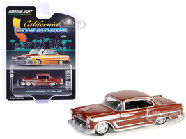 1955 Chevrolet Bel Air Lowrider Red Metallic and Silver California Lowriders Series 5 1/64 Diecast Model Car Greenlight 63060B