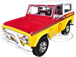 1977 Ford Bronco Shell Oil Red and Yellow with White Top Running on Empty Series 7 1/24 Diecast Model Car Greenlight 85083