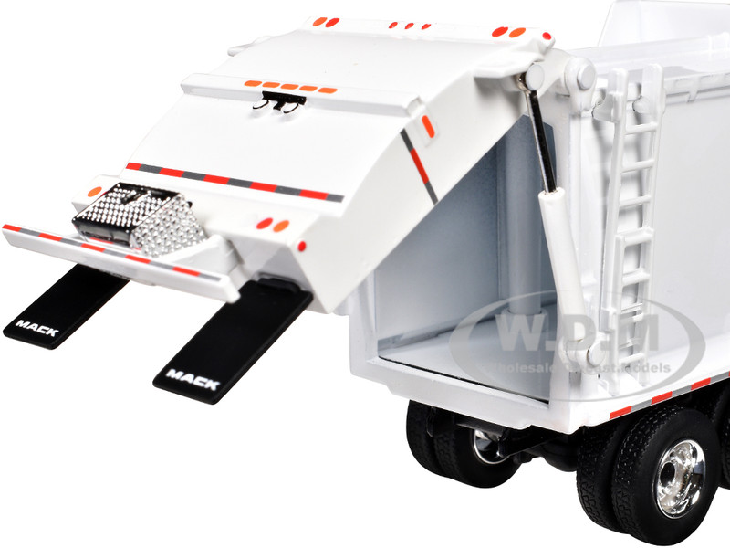 MACK LR GARBAGE TRUCK FRONT LOADER & BIN WHITE 1/64 DIECAST FIRST