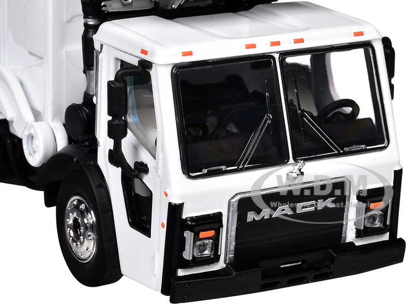 MACK LR GARBAGE TRUCK FRONT LOADER & BIN WHITE 1/64 DIECAST FIRST