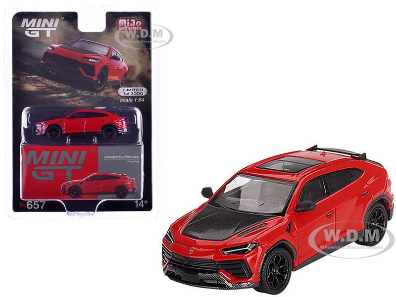 Lamborghini Urus Performante Rosso Mars Red with Carbon Hood and Sunroof Limited Edition to 3000 pieces Worldwide 1/64 Diecast Model Car Mini GT MGT00657