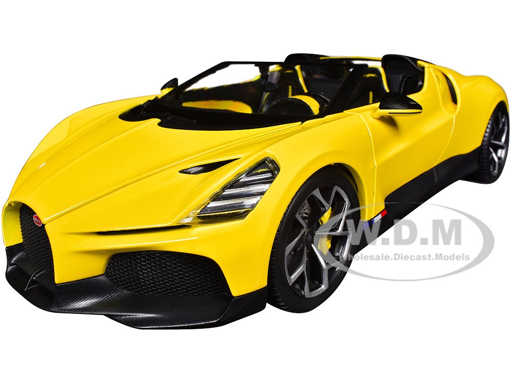 Bugatti Mistral Yellow with Carbon Accents 1/18 Diecast Model Car
