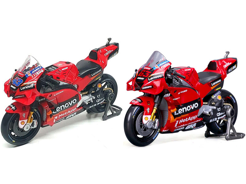 Ducati Desmosedici GP #43 Jack Miller and #63 Francesco Bagnaia Ducati Lenovo Team Team Champions MotoGP World Championship 2022 Set of 2 Motorcycles 1/18 Diecast Models Maisto 34391