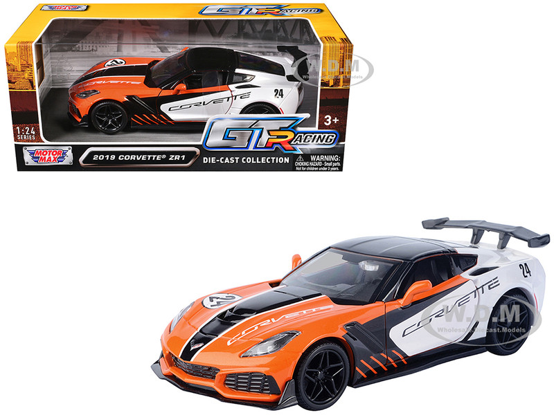 2019 Chevrolet Corvette ZR1 #24 Orange and White with Black Graphics GT Racing Series 1/24 Diecast Model Car Motormax 73796