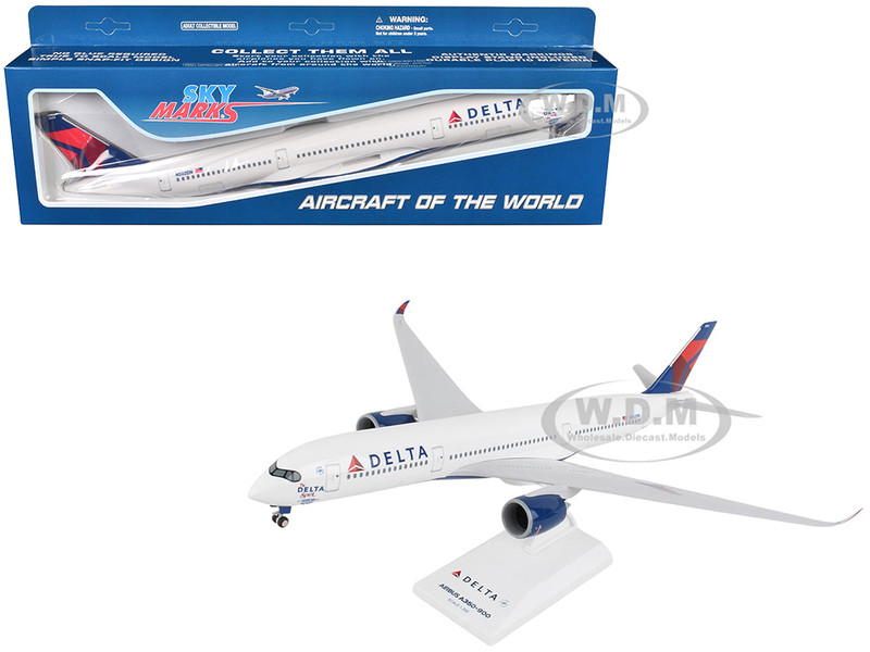 Airbus A350 900 Commercial Aircraft with Landing Gear Delta Air Lines N502DN White with Red and Blue Tail Snap Fit 1/200 Plastic Model Skymarks SKR1078