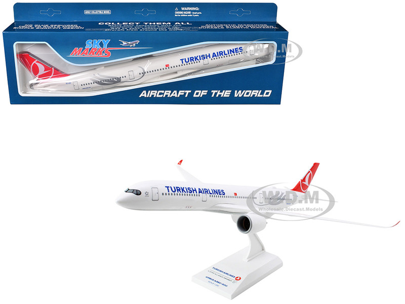 Airbus A350 900 Commercial Aircraft Turkish Airlines TC LGJ White with Red Tail Snap Fit 1/200 Plastic Model Skymarks SKR1155