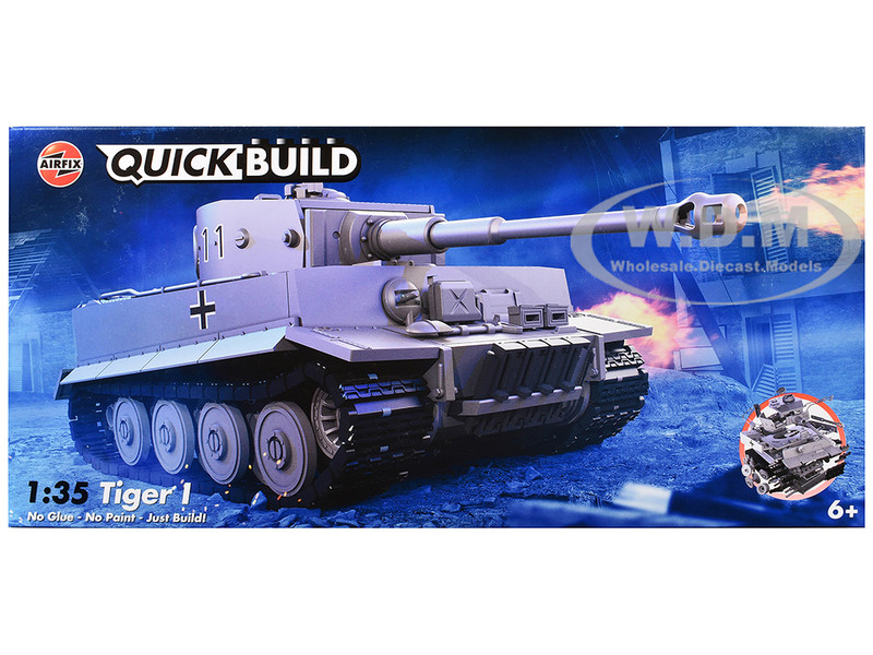 Skill 1 Model Kit Tiger I Tank German Army Snap Together Painted Plastic Model Tank Kit 1/35 Scale Airfix Quickbuild J6041