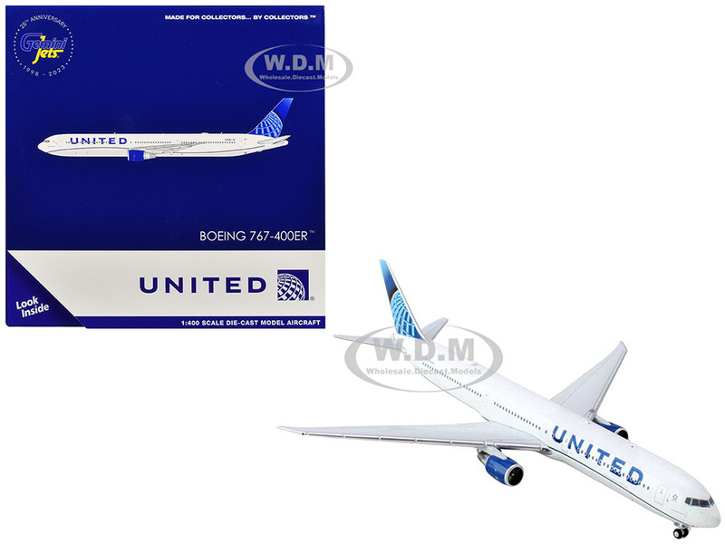 Boeing 767 400ER Commercial Aircraft United Airlines N76064 White with Blue Tail 1/400 Diecast Model Airplane GeminiJets GJ2152