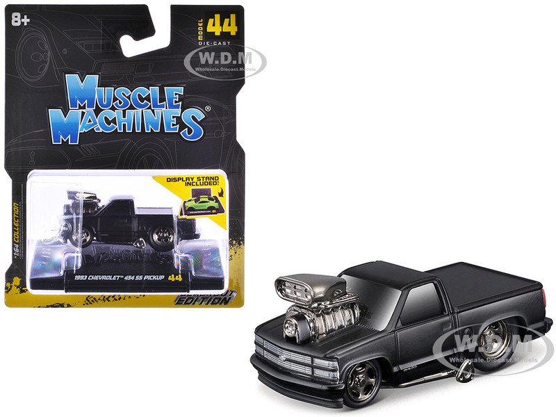 1993 Chevrolet 454 SS Pickup Truck Matt Black Blackout Edition 1/64 Diecast Model Car Muscle Machines 15584BO