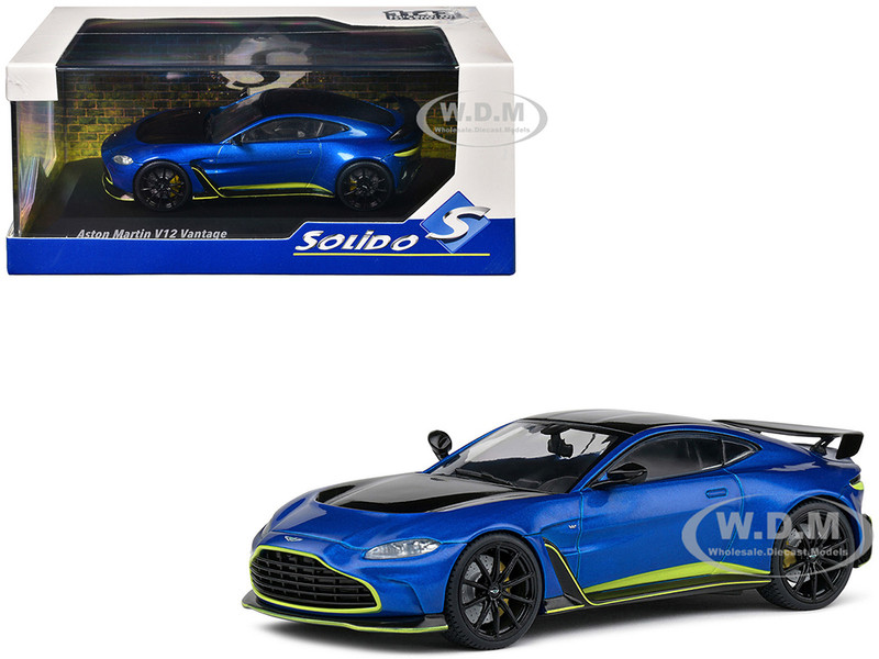 Aston Martin V12 Vantage Blue Metallic with Black Hood and Top 1/43 Diecast Model Car Solido S4314103