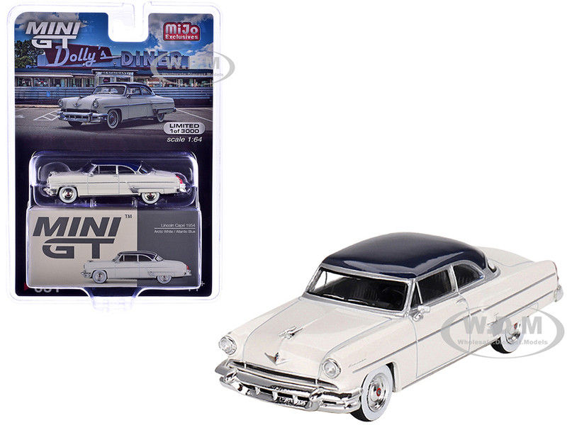1954 Lincoln Capri Arctic White with Atlantic Blue Top Limited Edition to 3000 pieces Worldwide 1/64 Diecast Model Car Mini GT MGT00631