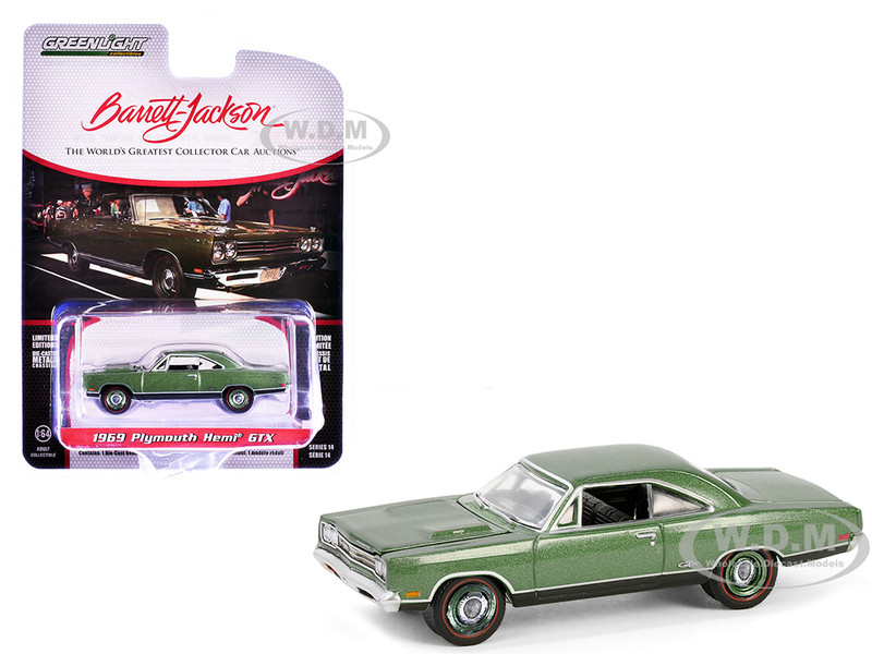 1969 Plymouth HEMI GTX F8 Ivy Green Metallic Palm Beach 2023 Barrett Jackson Scottsdale Edition Series 14 1/64 Diecast Model Car Greenlight 37310B