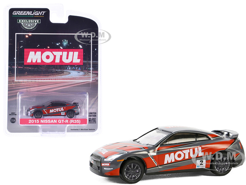 2015 Nissan GT R R35 #2 MOTUL Gray with Red Graphics Hobby Exclusive Series 1/64 Diecast Model Car Greenlight 30490