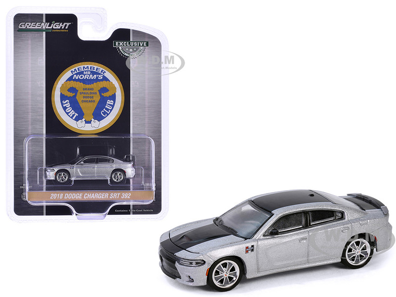 2018 Dodge Charger SRT 392 Silver Metallic with Black Stripe Mr Norm Heritage GSS Charger Hobby Exclusive Series 1/64 Diecast Model Car Greenlight GL30506