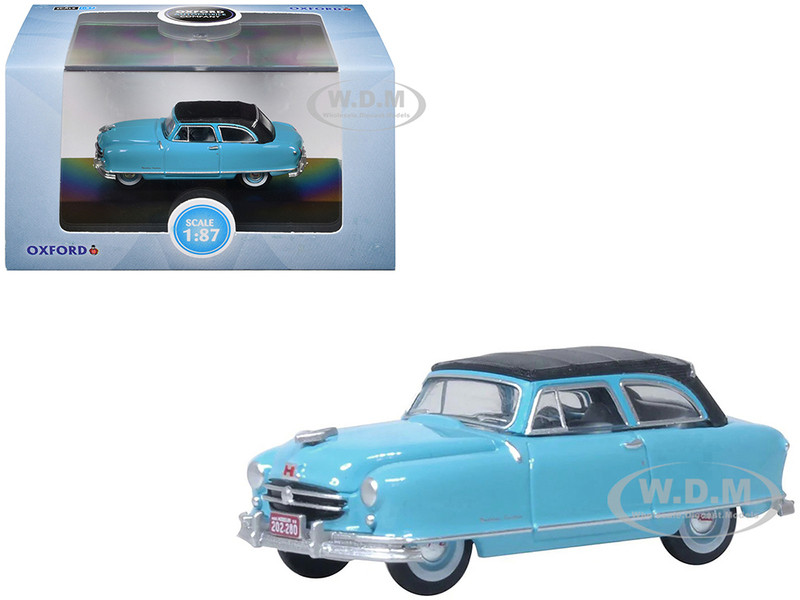 1950 Nash Rambler Custom Landau Convertible Closed Strato Blue with Black Top 1/87 (HO) Scale Diecast Model Car Oxford Diecast 87NR50001