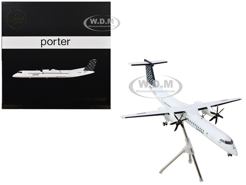 Bombardier Q400 Commercial Aircraft Porter Airlines C GKQC White with Black Tail Gemini 200 Series 1/200 Diecast Model Airplane GeminiJets G2POE1311