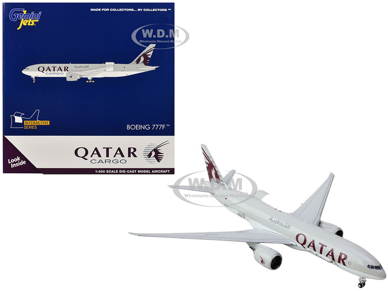 Boeing 777F Commercial Aircraft Qatar Airways A7 BFT Gray with Tail Graphics Interactive Series 1/400 Diecast Model Airplane GeminiJets GJ2145