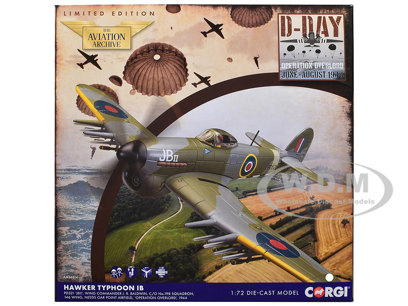 Hawker Typhoon IB Fighter Bomber Aircraft JB II No 198 Squadron 146 Wing 1944 British Royal Air Force The Aviation Archive Series 1/72 Diecast Model Corgi AA36514