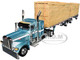 Peterbilt 389 36 Flat Top Sleeper with Utility Dual 28 5 Flatbed Trailers with Hay Loads Pacific Blue Metallic with White Stripes 1/64 Diecast Model DCP/First Gear 60-1831