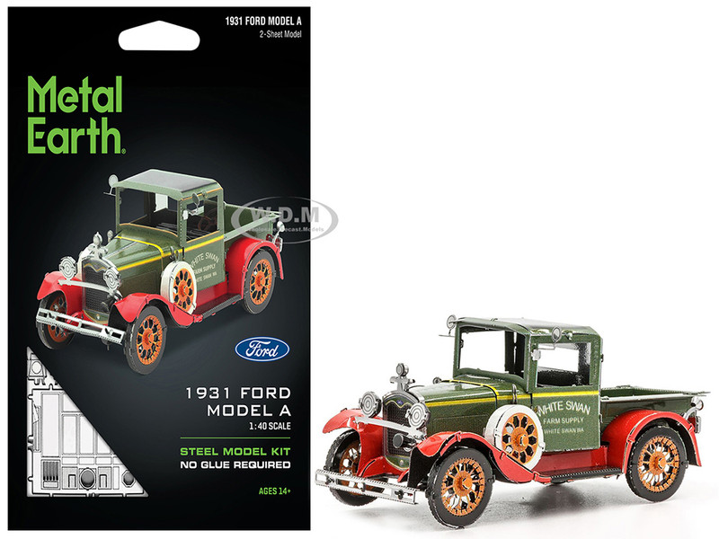 Model Kit 1931 Ford Model A Pickup Truck Green Moderate Difficulty Steel Model Metal Earth MMS197