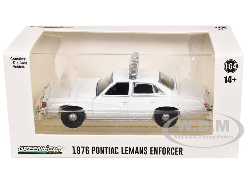 1976 77 Pontiac LeMans Enforcer White with Light Bar Hot Pursuit Hobby Exclusive Series 1/64 Diecast Model Car Greenlight GL43014L