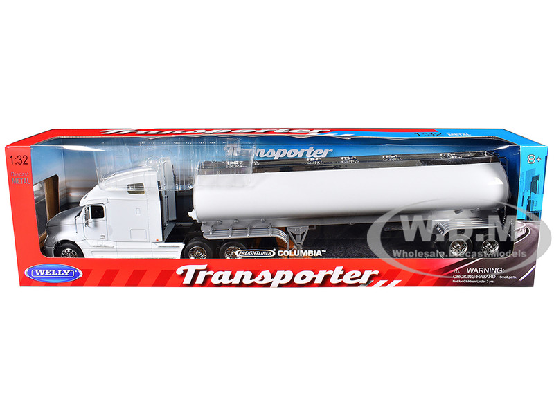 Freightliner Columbia Truck White with White Tanker Trailer Transporter Series 1/32 Diecast Model Welly 32622W-WHW