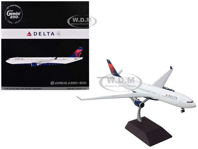 Airbus A330 300 Commercial Aircraft Delta Air Lines N829NW White with Blue and Red Tail Gemini 200 Series 1/200 Diecast Model Airplane GeminiJets G2DAL1119
