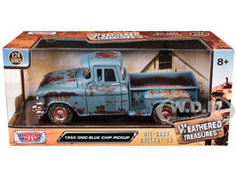 1955 GMC Blue Chip Pickup Truck Matt Blue (Rusted) "Weathered Treasures" Series 1/24 Diecast Model Car by Motormax