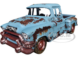 1955 GMC Blue Chip Pickup Truck Matt Blue (Rusted) "Weathered Treasures" Series 1/24 Diecast Model Car Motormax 79071BL