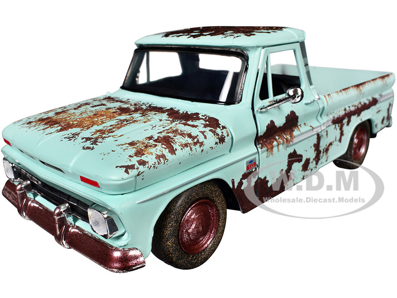 1966 Chevrolet C10 Fleetside Pickup Truck Light Green Rusted Weathered Treasures Series 1/24 Diecast Model Car Motormax 79073LTGRN