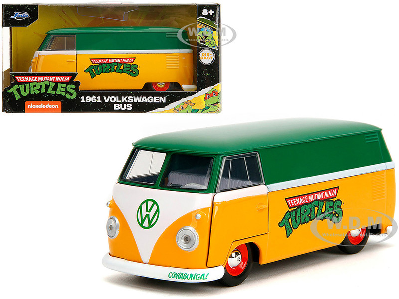 1961 Volkswagen Bus Teenage Mutant Ninja Turtles Green and Yellow with White Interior Hollywood Rides Series 1/32 Diecast Model Car Jada 35666