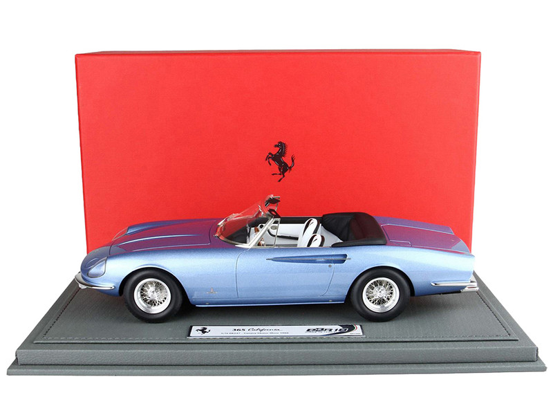 1966 Ferrari 365 California Convertible S N 08347 Geneve Motor Show Light Blue Metallic with DISPLAY CASE Limited Edition to 200 pieces Worldwide 1/18 Model Car BBR BBR1814F