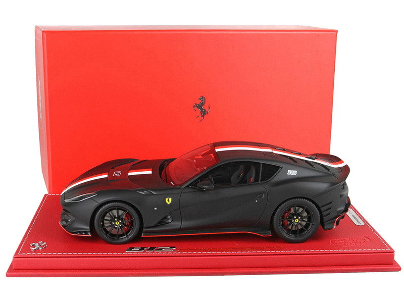 Ferrari 812 Competizione #16 Matt Black with Red and White Stripes with DISPLAY CASE Limited Edition to 226 pieces Worldwide 1/18 Model Car BBR P18234