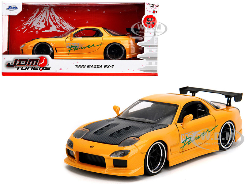 1993 Mazda RX 7 HKS Power Yellow with Carbon Hood JDM Tuners Series 1/24 Diecast Model Car Jada 35957