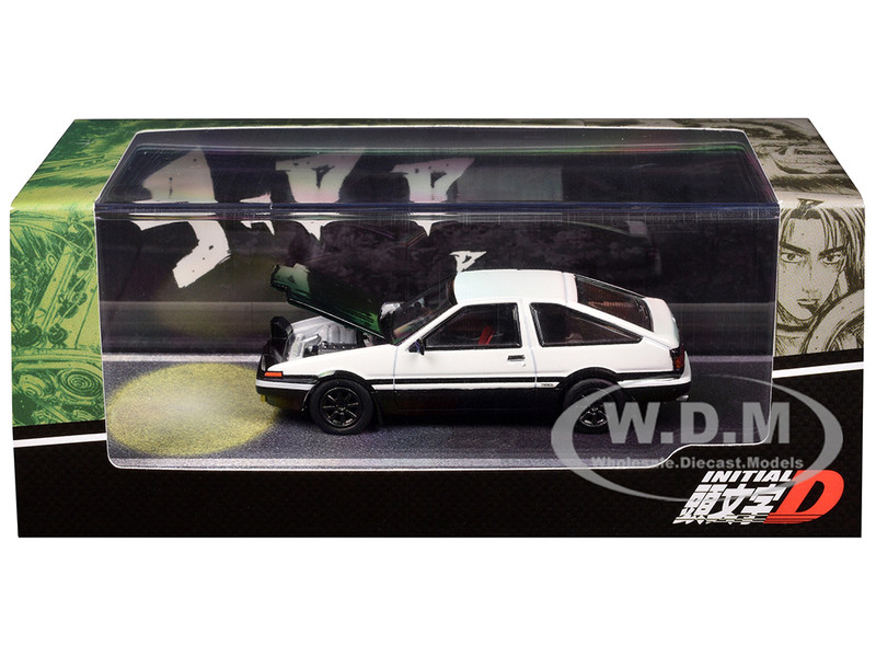 Toyota Sprinter Trueno AE86 RHD Right Hand Drive White and Black with Carbon Hood Engine Mounted Model VS Tomoyuki Tachi Initial D 1995 2013 Manga 1/64 Diecast Model Car Hobby Japan HJ641052DD